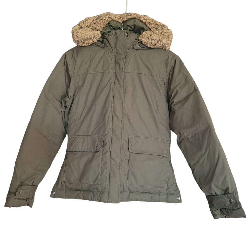 Columbia Army Green Down Feather Winter Removable Hood Puffer Jacket Sz. M